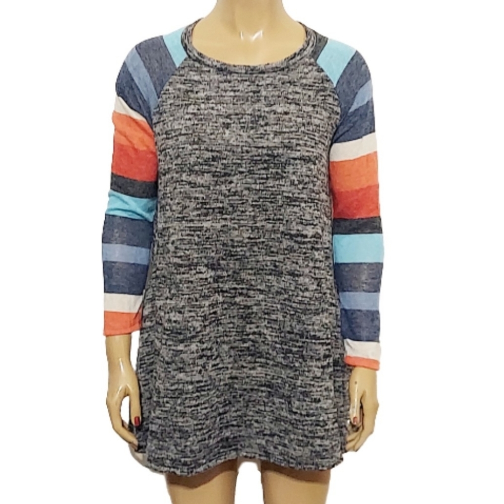 Éloges Striped Sleeve Heathered Pocketed Tunic